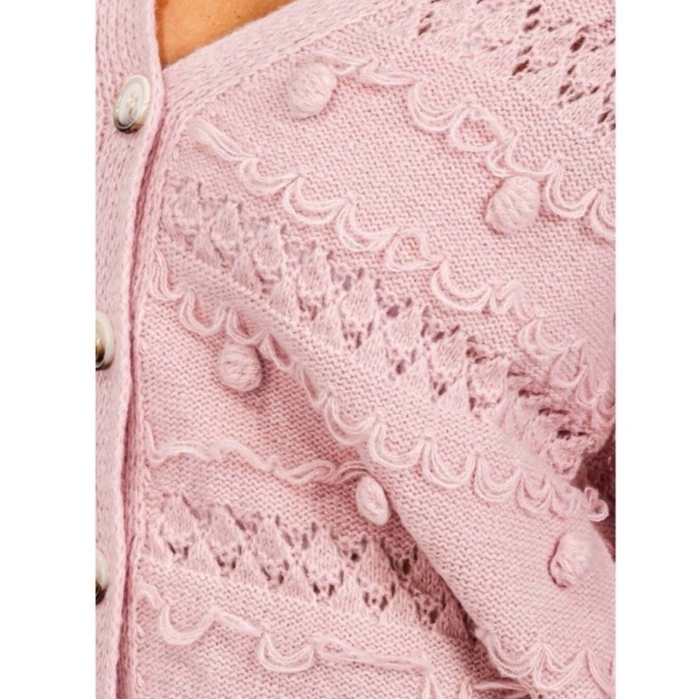 ENTRO lightweight knit knotted detail button front cardigan size medium - Picture 4 of 5